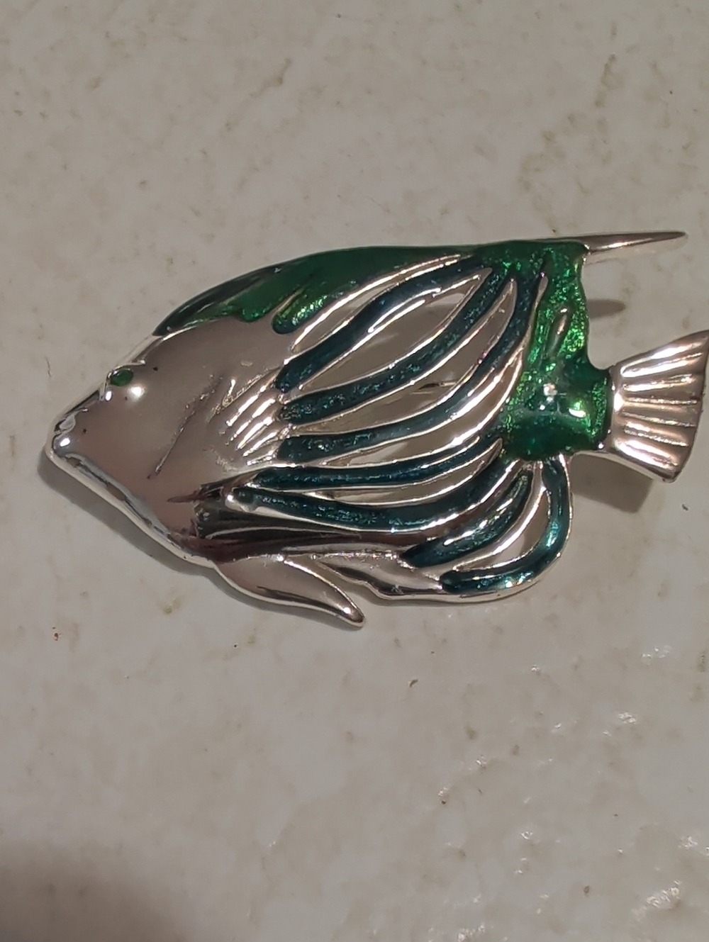 Silver and Green Angelfish Ornament for Fish Lovers